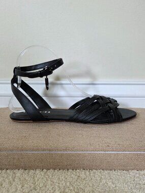NEW Coach Black Leather Strappy Flat Sandals